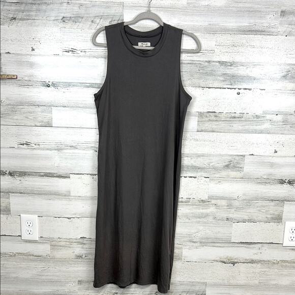 Madewell Women's Size Medium Sandwashed Gray Mock Neck Tank Jersey Dress Organic - Picture 2 of 6